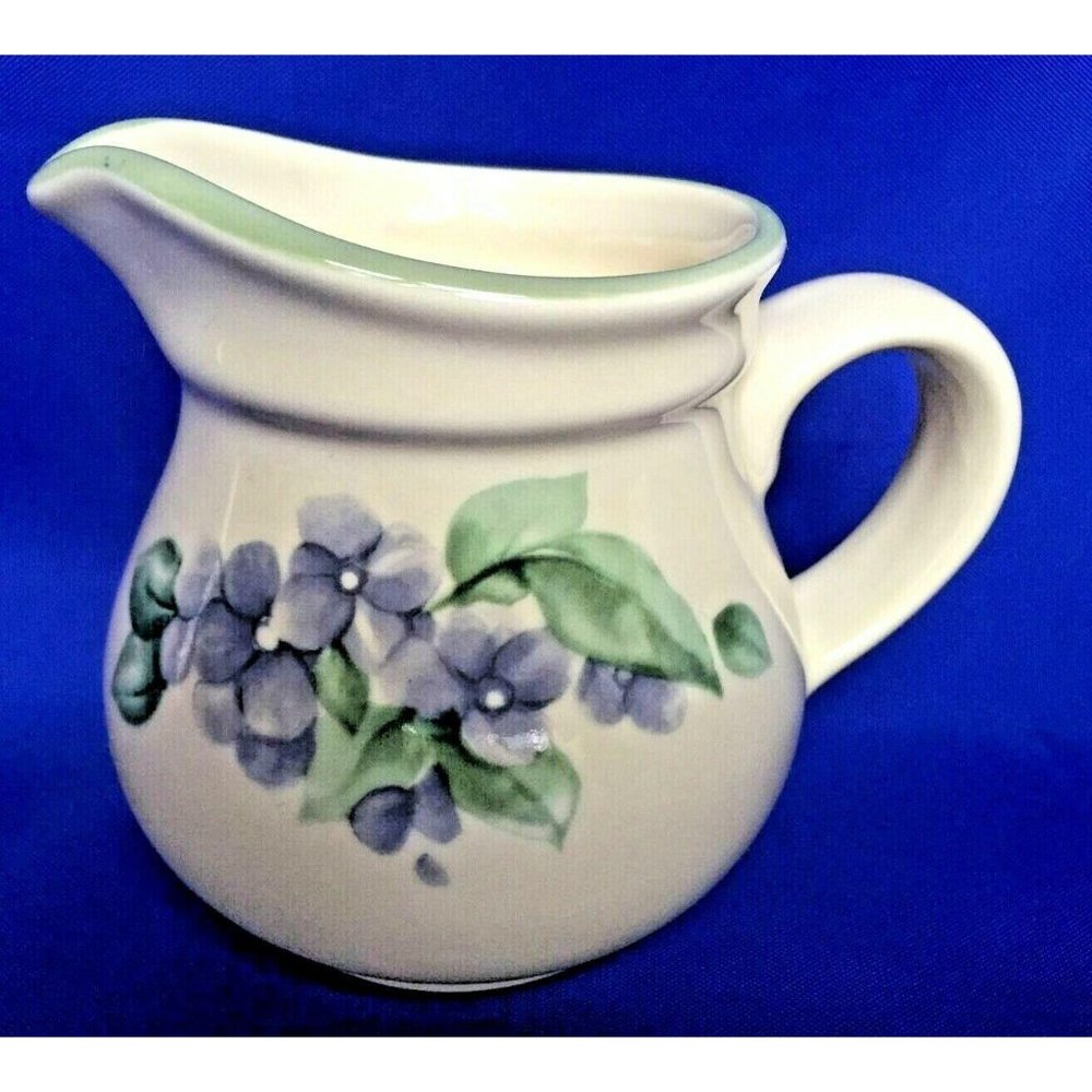 Pfaltzgraff Creamer Stoneware Cream Garden Party Floral Purple Green Small